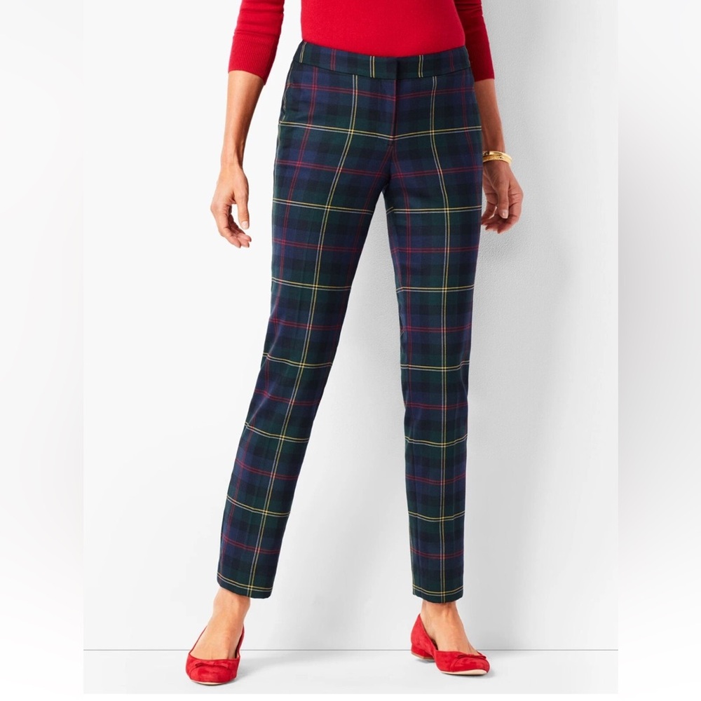 Talbots Hampshire Ankle Pants Plaid Green Mid Rise Women 14P Holiday Christmas